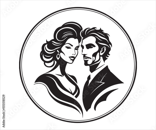 Silhouettes of a pair with both head and body contours