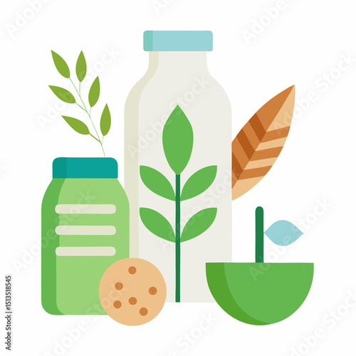 World Plant Milk Day vector illustration, plant-based milk, vegan dairy alternatives, almond oat soy icons