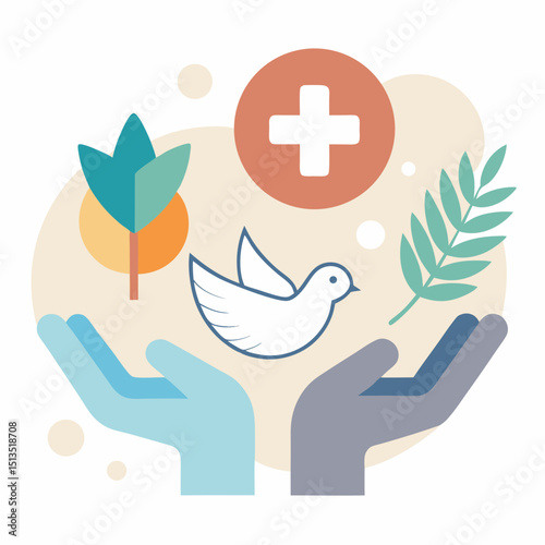 World Humanitarian Day vector illustration, global aid, compassion, unity, and support icon set