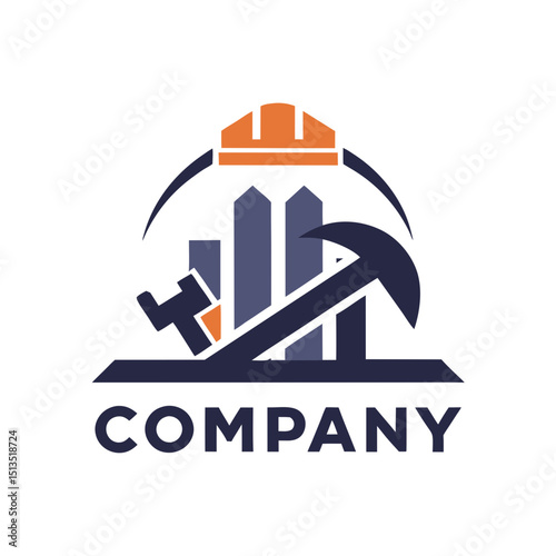 Construction company logo featuring tools and graph elements