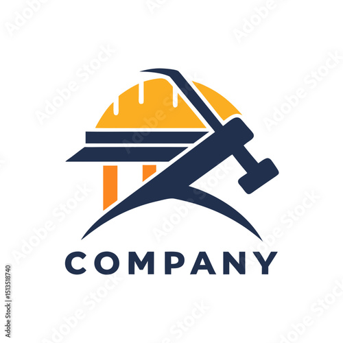 Construction hard hat and hammer logo graphic resource design