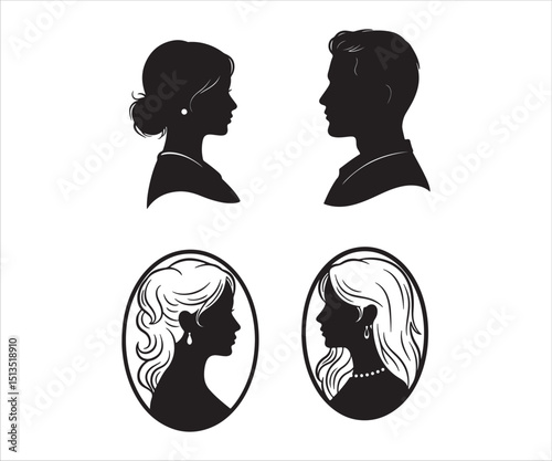 Outlines of a couple showing both their heads and bodies

