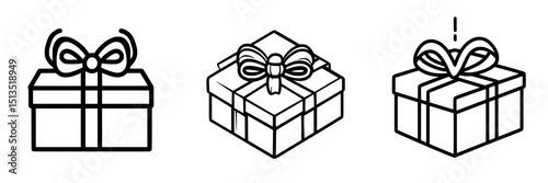 Vector icons of gift boxes with ribbons showcasing various styles and designs for festive occasions and celebrations
