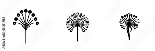 Stylized black vector icons of abstract floral designs with varying shapes and arrangements suitable for modern graphics