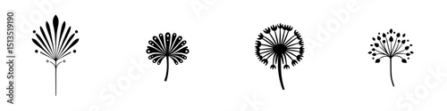 Stunning black vector icons of botanical designs showcasing various floral patterns and shapes for artistic applications