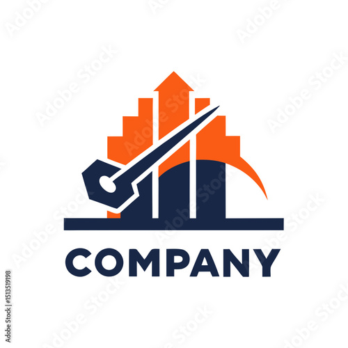 Stylized rising bar graph with gauge points to growth