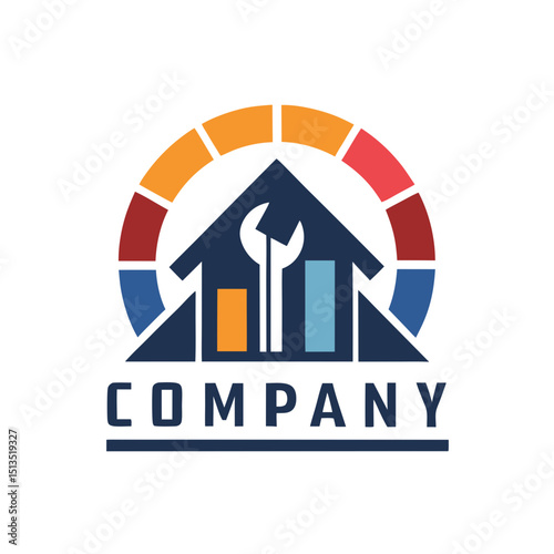 Home repair company logo with wrench and color circle