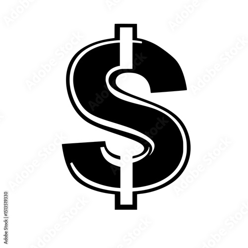 Dollar symbol representing currency, wealth, and finance in a minimalist black vector design