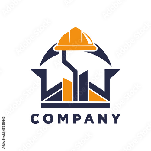 Construction company logo with hard hat and building icons