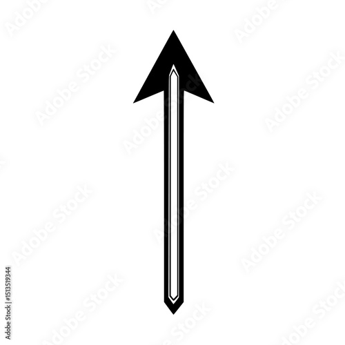 Black vector arrow icon pointing upwards designed for use in various graphic projects and digital media