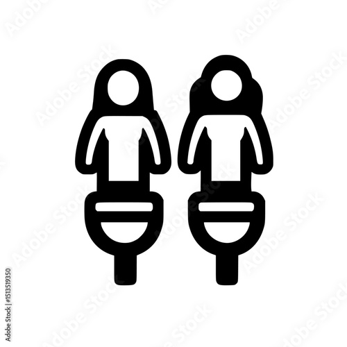 Black vector icon depicting restroom symbols for women, conveying essential information for public washroom signage