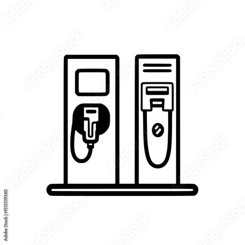 Black vector icon representing a modern fuel station setup with two separate dispensing units for fuel
