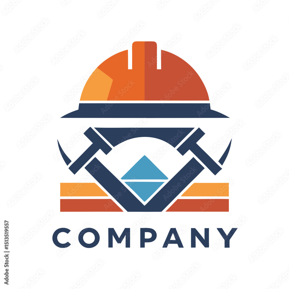 Naklejka premium Construction Company Logo with Hard Hat and Triangle Icon