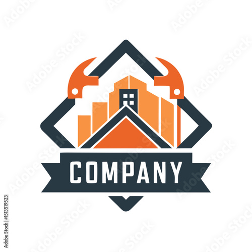 Construction company logo design featuring building and hand saws