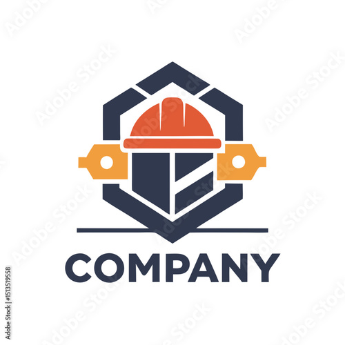 Construction logo with hard hat and frame for company