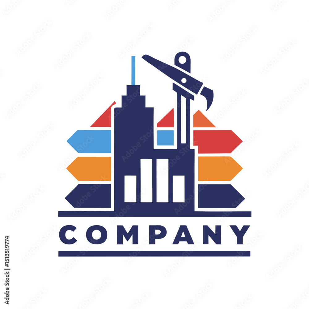 Naklejka premium Construction and growth company logo with colorful arrow stacks