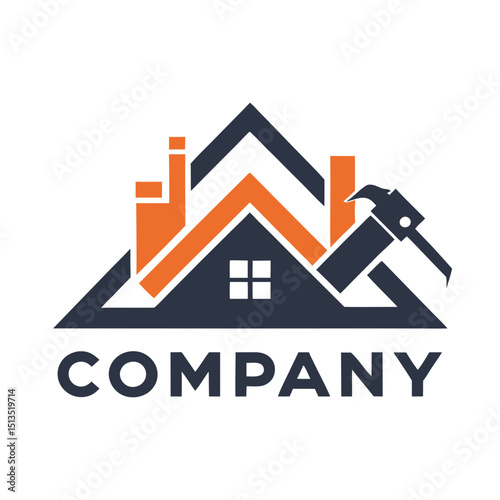 Creative construction company logo with house and hammer icons