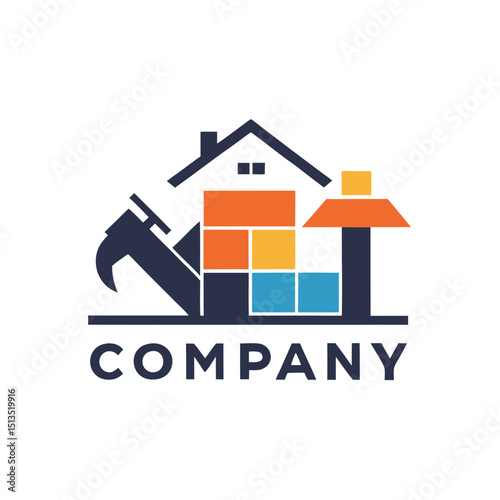 Modern house building construction company logo design template