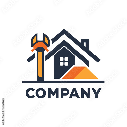 Home Repair Logo Design with Wrench and Building Outline