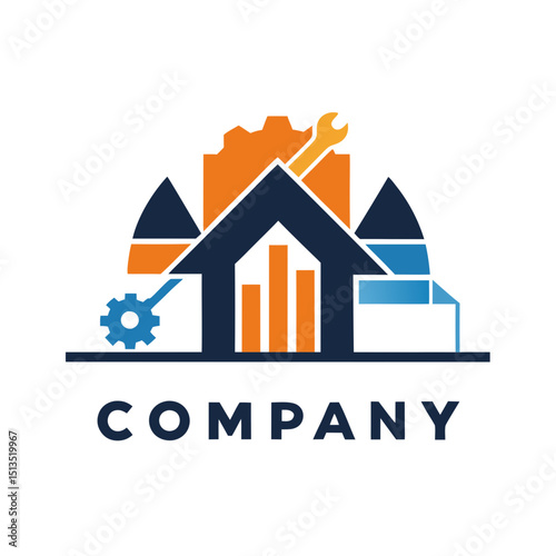 Engineering and business company logo with construction elements vector