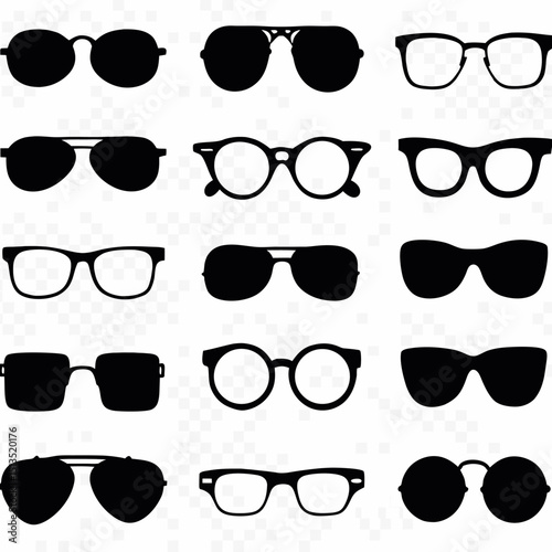 Sunglasses and Eyeglasses Icons – Stylish Frames, Shades & Lens Vector Set

