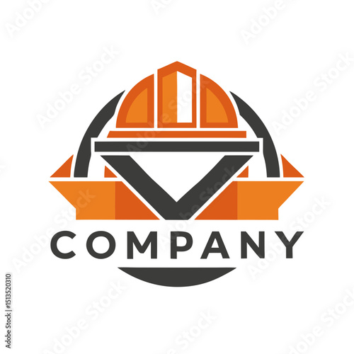 Construction company logo featuring a stylized hard hat design
