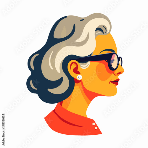 Illustrated profile of a mature woman with glasses and stylish hair  