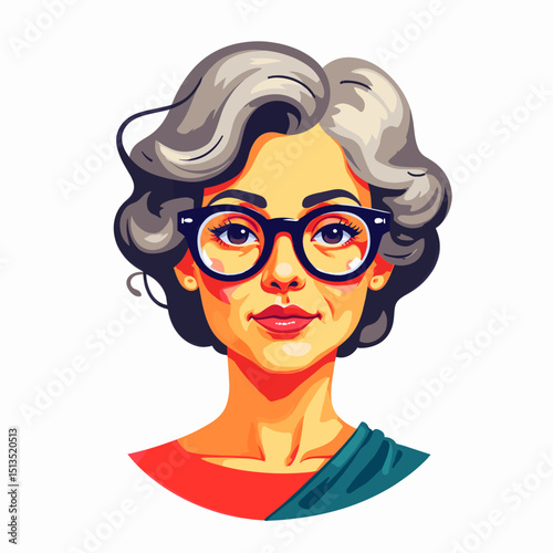 Elderly woman with gray hair and glasses looking at the viewer  