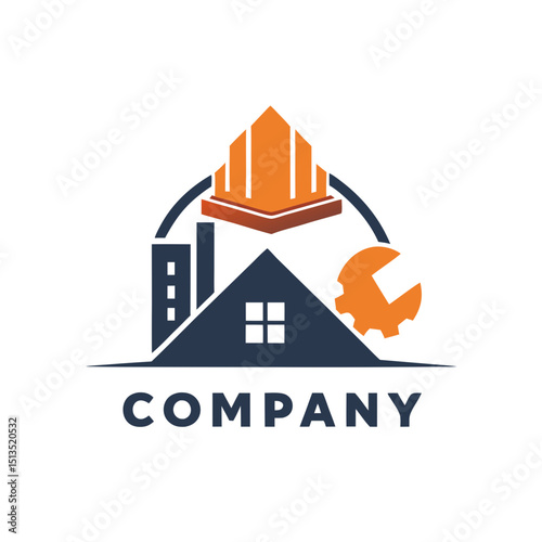 Construction company logo depicting building wrench and hard hat