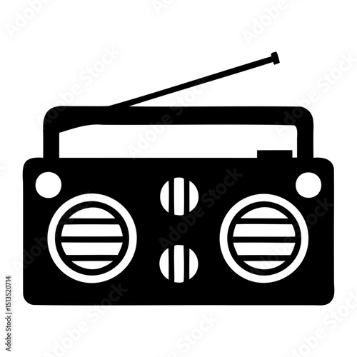 Vintage radio silhouette in black vector style with clear background