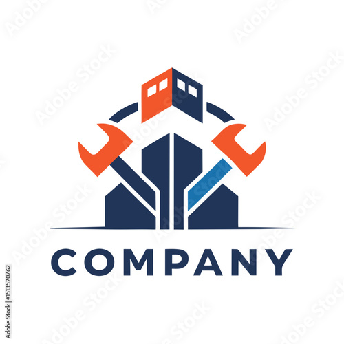 Construction and Maintenance Company logo with buildings and wrenches