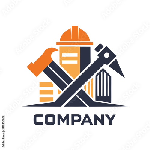 Construction company logo design featuring building and tools