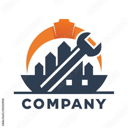Construction and repair company logo concept with cityscape elements