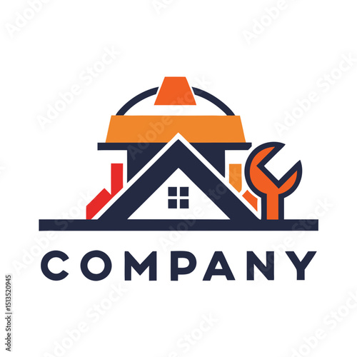 Home repair company logo featuring wrench and building elements