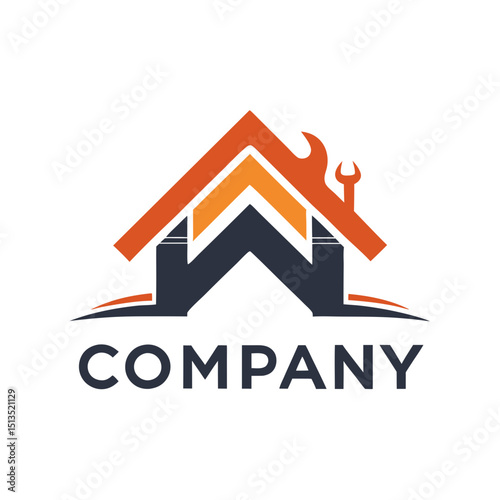Modern home repair logo design with overlapping shapes