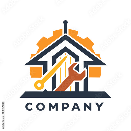 Modern industrial company logo design with gear and wrench