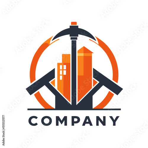 Modern building construction logo with mining pickaxe concept