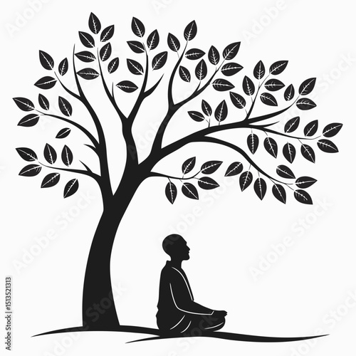 Silhouette of a person meditating under a tree