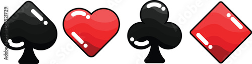 Glossy Playing Card Suits Icon Set – Cute Spade, Heart, Club and Diamond Symbols