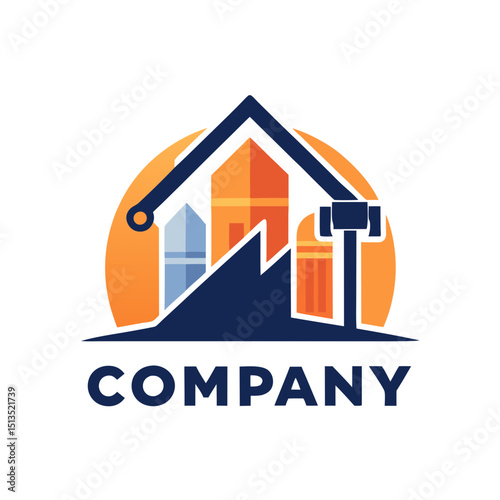 Construction company logo design with industrial and home elements