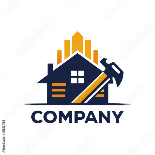 House and Hammer Construction Company Logo Graphic Illustration