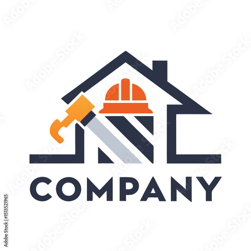 Construction company logo with hard hat and house outline
