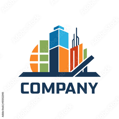 Modern city skyline graphic logo design for business identity