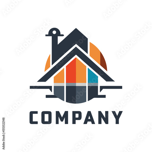 Colorful home construction logo with a modern graphic design