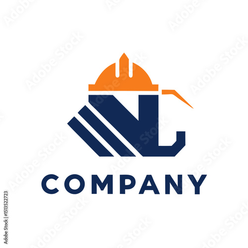 Construction company logo design with initial N and hardhat