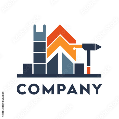 Abstract construction company logo featuring building and crane