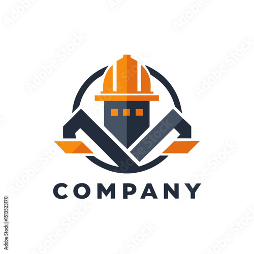 Construction firm abstract logo with hardhat and equipment symbol