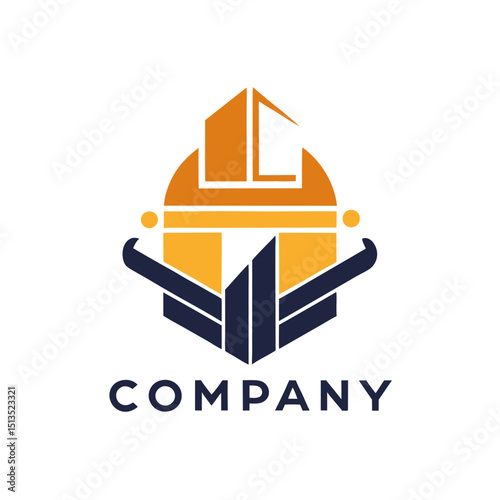Abstract Construction Logo with Geometric Shapes and Bold Colors