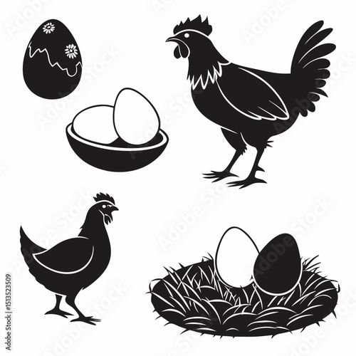 chicken egg icon set of 6 silhouette icon vector o.eps