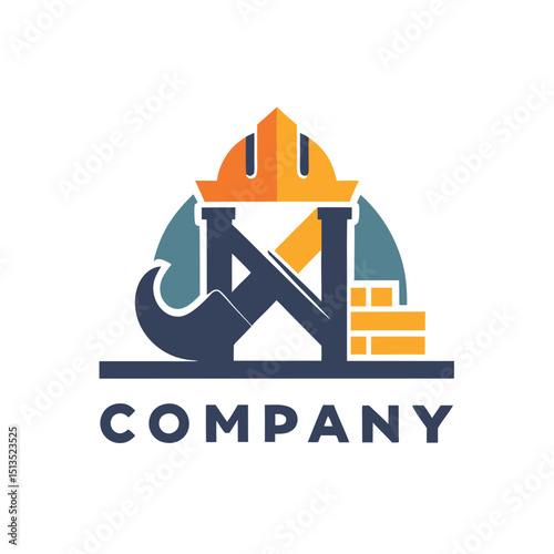 Construction Company Logo with abstract letter and tools
